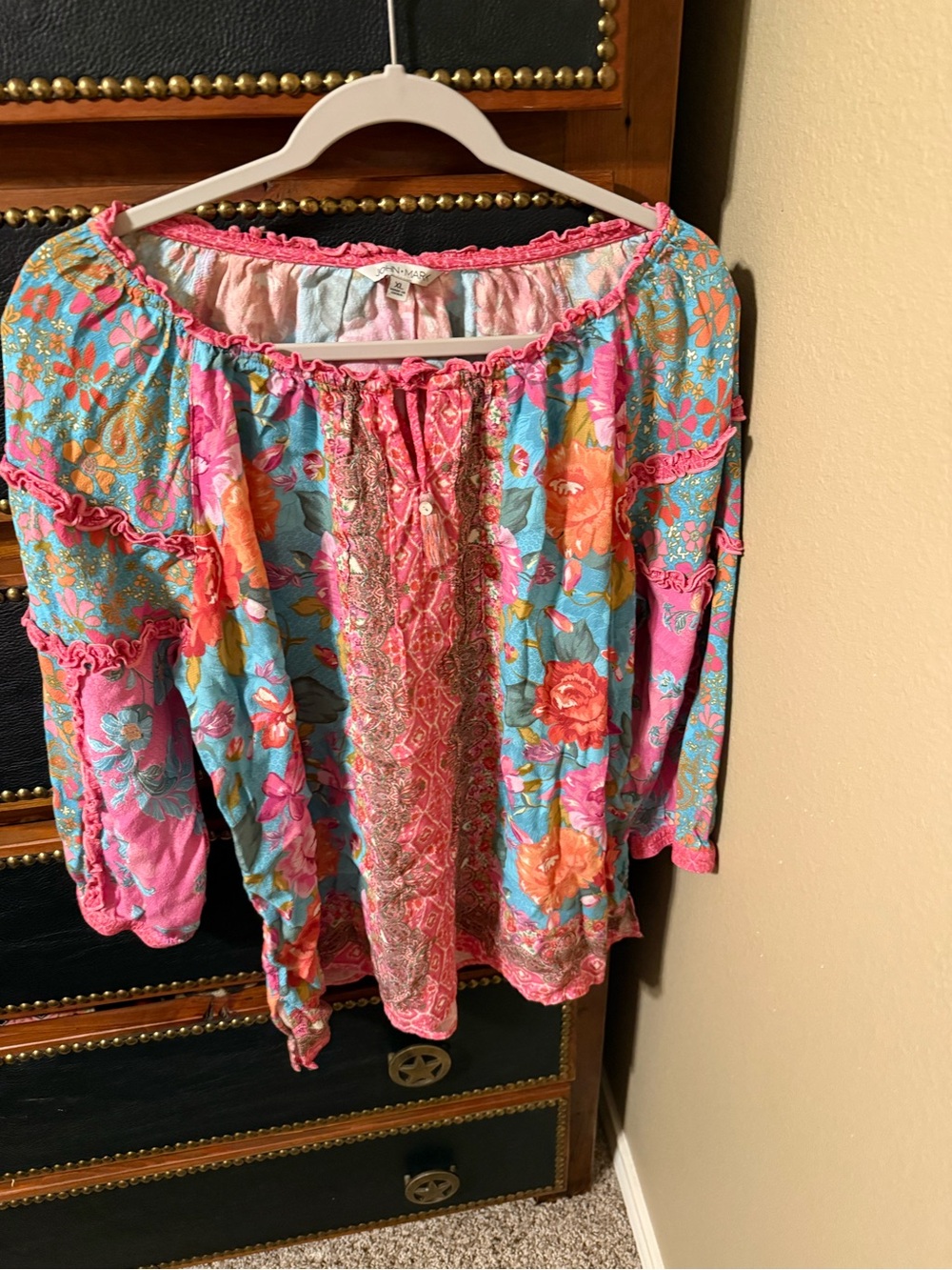 John Mark Pink & Turquoise Floral Boho Tunic